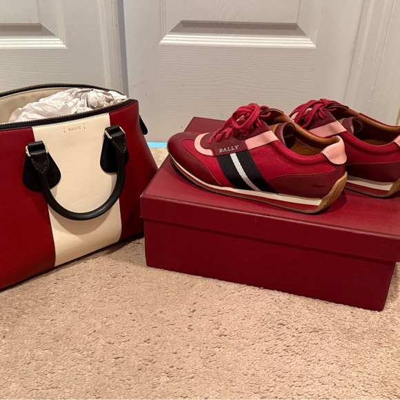 Bally Red, Pink, and White Sneakers with Black Accents and Matching Bag - Picture 10 of 10